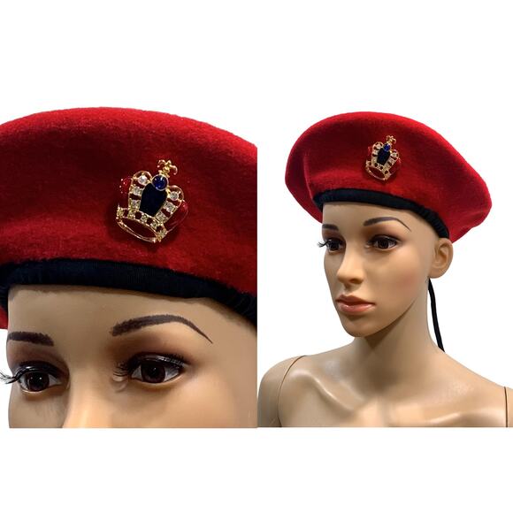 Vintage Jeweled Gold Crown Brooch Scarf Slide | Red Blue Rhinestones - Picture 4 of 7